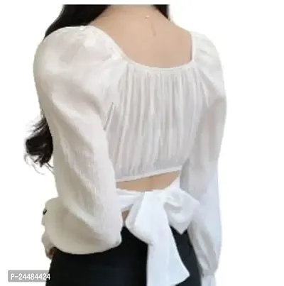 Women's Casual Slim Fit Crop Tops Tunic Tops Puff Sleeve Blouses Summer/Spring Rib Pleated Cotton Blend Crop Top-thumb5