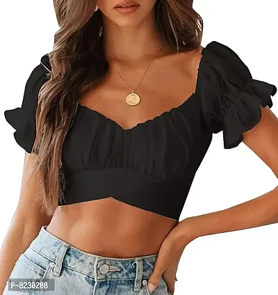 Short Sleeve Tie Up Back Crop Top Off Shoulder Bardot Blouse-thumb0