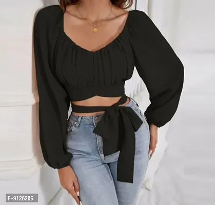 Classic Cotton Solid Crop Top for Women-thumb0