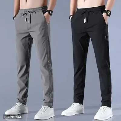 Classic Cotton Blend Track Pants For Men Pack of 2-thumb0