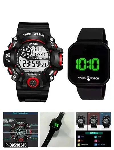 Shock Pattern Multi Feature Watch  Touch Led Digital Watch Pack of 2