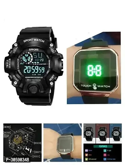 Shock Pattern Multi Feature Watch  Touch Led Digital Watch Pack of 2