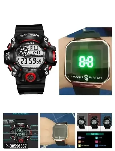 Shock Pattern Multi Feature Watch  Touch Led Digital Watch Pack of 2-thumb0