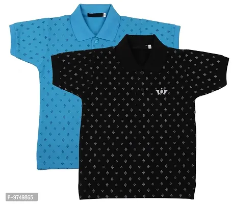 NeuVin Cotton Polo Tshirts for Boys (Pack of 2) Black, Sky Blue