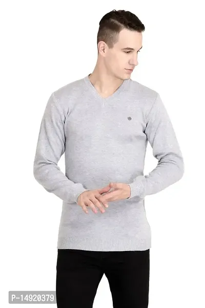 Neuvin Men's Wool Pullover Plain Cardigan (Light Grey, Free Size)-thumb0