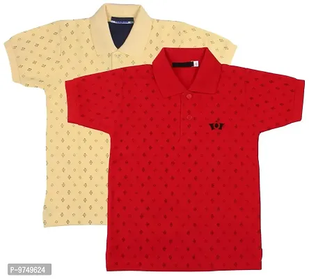 NeuVin Cotton Polo Tshirts for Boys (Pack of 2) Red, Yellow