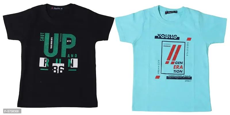 NeuVin Printed Cotton Tshirts for Boys (Pack of 2)