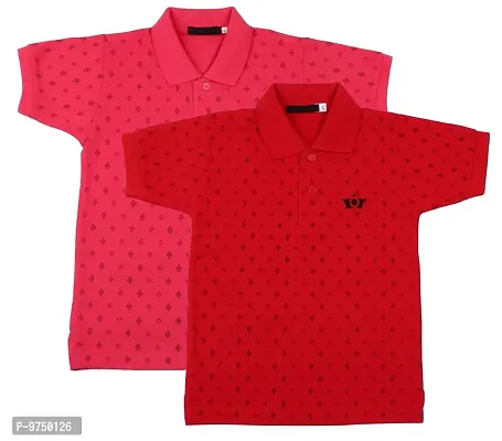 NeuVin Polo Tshirts for Boys (Pack of 2) Red, Pink
