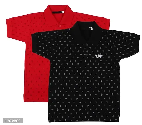 NeuVin Cotton Polo Tshirts for Boys (Pack of 2) Black, Red