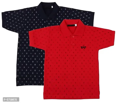 NeuVin Polo Tshirts for Boys (Pack of 2) Red, Navy Blue-thumb0