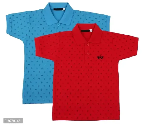 NeuVin Polo Tshirts for Boys (Pack of 2) Red, Sky Blue