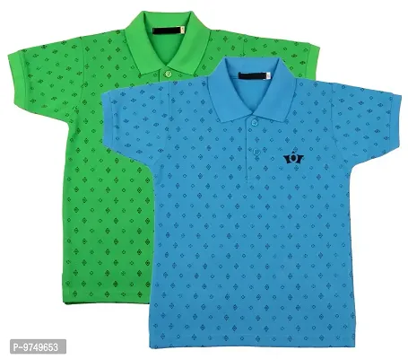 NeuVin Cotton Polo Tshirts for Boys (Pack of 2) Sky Blue, Green