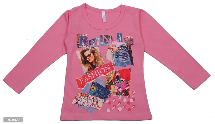 Neuvin Full Sleeve Printed Tops for Girls- Cotton (Pink)