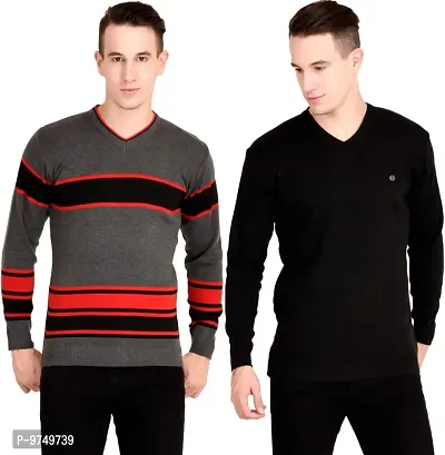 NeuVin Stylish Pullovers/Sweaters for Men (Pack of 2) Dark Gray and Black-thumb0