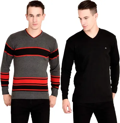 NEUVIN Combo Offer Stripped & Plain Woollen Pullovers/Sweater