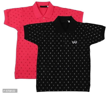 NeuVin Polo Tshirts for Boys (Pack of 2) Black, Pink