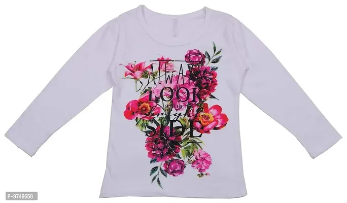 Neuvin Full Sleeve Printed Tops for Girls- Cotton White-thumb0