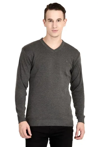 Neuvin Men's Woollen Plain Pullover Cardigan (Dark Grey, Free Size)