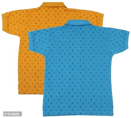 NeuVin Boy's Cotton Polo T-shirt (Sky Blue and Orange, 3-4 Years) - Pack of 2-thumb2