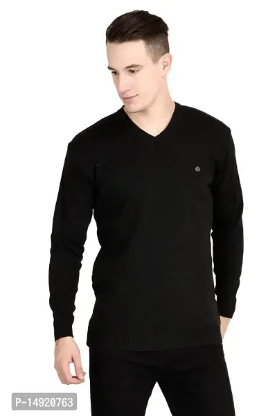 Neuvin Men's Woollen Pullover Plain Cardigan (Black, Free Size)