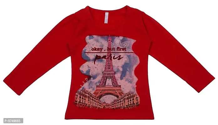 Neuvin Full Sleeve Printed Tops for Girls- Cotton Red