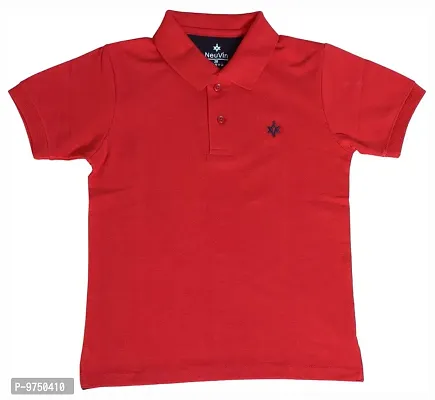 NeuVin Plain Regular Half Sleeve Cotton Polo T-Shirts for Boys(Red,2-3Y)