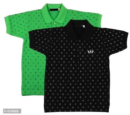 NeuVin Cotton Polo Tshirts for Boys (Pack of 2) Black, Green