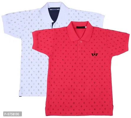 NeuVin Polo Tshirts for Boys (Pack of 2) Pink, White-thumb0
