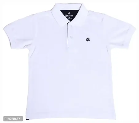 NeuVin Plain Regular Half Sleeve Cotton Polo T-Shirts for Boys(White,2-3Y)