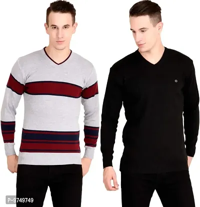 NeuVin Stylish Pullovers/Sweaters for Men (Pack of 2) Light Gray and Black-thumb0