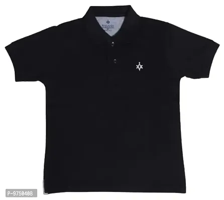 NeuVin Plain Regular Half Sleeve Cotton Polo T-Shirts for Boys(Black,2-3Y)