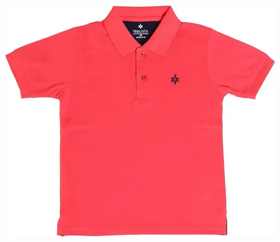 NeuVin Plain Regular Half Sleeve Polo T-Shirts for Boys(Carrot,13-14Y)