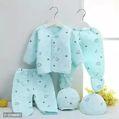 Inaya Presents New Born Baby Summer Wear Baby Clothes 5Pcs Sets 100% Cotton Baby Boys  Girls Unisex Baby Cotton/Summer Suit Infant Clothes First Gift for New Born Baby (0 to 6 months)-thumb0