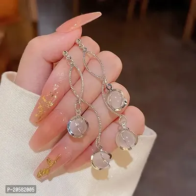 Silver Alloy Crystal Drop Earrings For Women-thumb4