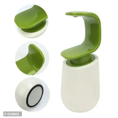 C-Shape Bottle Pumping Liquid Soap Dispenser for One Hand Washing - 1 Pc (White/Green Color)-thumb0