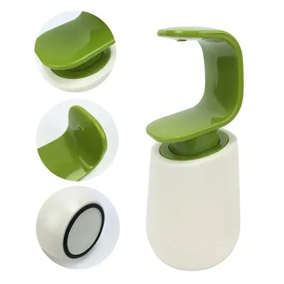C-Shape Bottle Pumping Liquid Soap Dispenser for One Hand Washing - 1 Pc (White/Green Color)