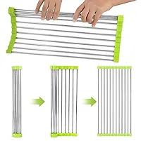 Drain Rack |Stainless Steel Foldable Roll-Up Over Sink Fruit Vegetable Utensils Drying Rack Dish Drainer Mat for Kitchen-thumb1