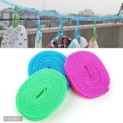 3 Meters Windproof Anti-Slip Clothes Washing Line Drying Nylon Rope with Hooks 3 Meter Nylon Clothesline Rope-thumb0