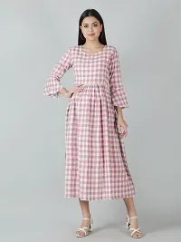Kidaroo Cotton Checks and Strips Printed Maternity Gown (Dress)-thumb1