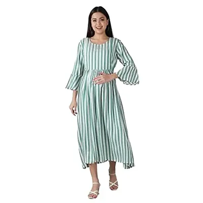 Kidaroo Cotton Checks and Strips Printed Maternity Gown (Dress)