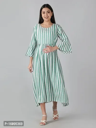Kidaroo Cotton Checks and Strips Printed Maternity Gown (Dress)-thumb3