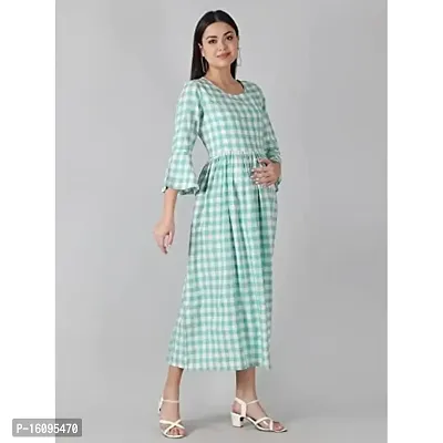 Kidaroo Cotton Checks and Strips Printed Maternity Gown (Dress)-thumb5