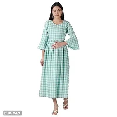 Kidaroo Cotton Checks and Strips Printed Maternity Gown (Dress)-thumb0