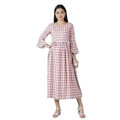 Kidaroo Cotton Checks and Strips Printed Maternity Gown (Dress)