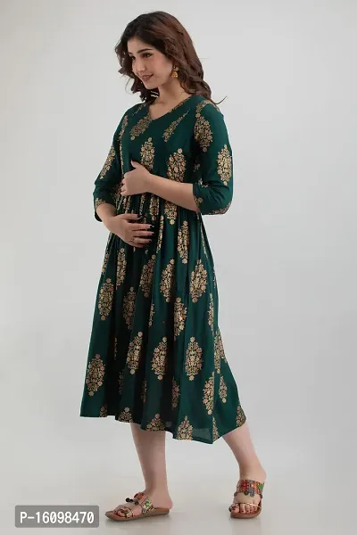 Kidaroo Rayon Printed Maternity Gown (Dress)-thumb5