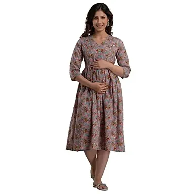 Kidaroo Cotton Floral Printed Maternity Gown (Dress)