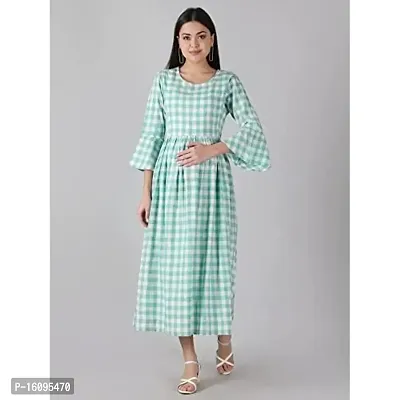 Kidaroo Cotton Checks and Strips Printed Maternity Gown (Dress)-thumb2