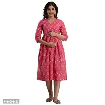 Kidaroo Cotton Floral Printed Maternity Gown (Dress)-thumb0