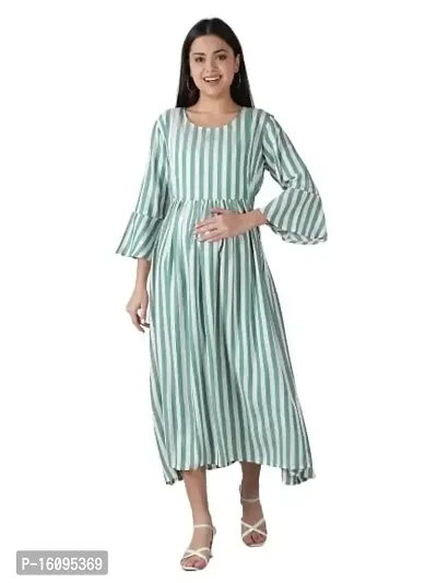 Kidaroo Cotton Checks and Strips Printed Maternity Gown (Dress)-thumb0