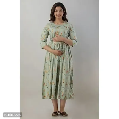 Kidaroo Rayon Gold Printed Maternity Gown (Dress)-thumb3